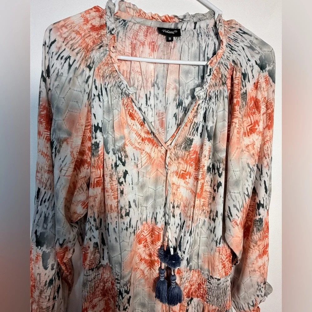 Tolani Vibrant Orange and Gray Long Sleeve Dress